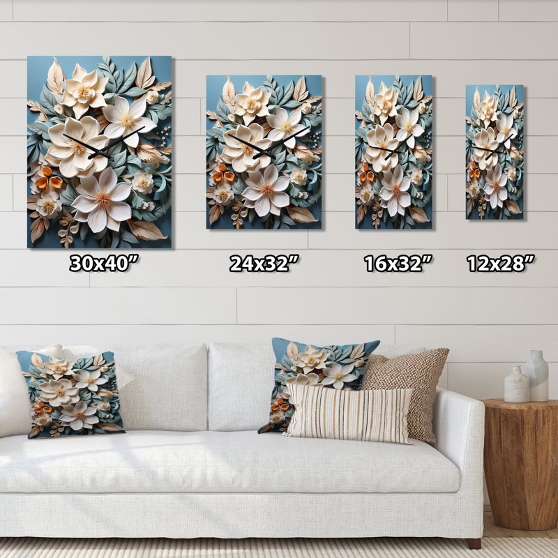 Élégant papier mâché Plumeria Blooms - Très grandes horloges murales Plumeria, Moyen