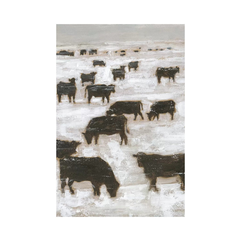«Winter Grazing I» par Ethan Harper - reproduction d'art, H 26 po x l 18 po x 1,5 po, Pas de tapis, Toile tendue