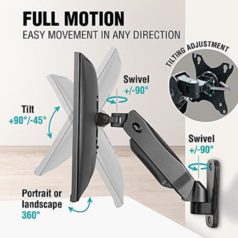 ELG F410 Full Motion Swivel Monitor Desk Wall Mount Arm Stand Gas Spring for 17”-35” VESA Screen