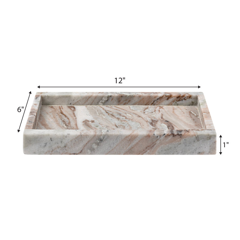 Luxe Stone 12" x 6" Classic Minimalist Rectangular Marble Bathroom Countertop Tray, Beige Marble