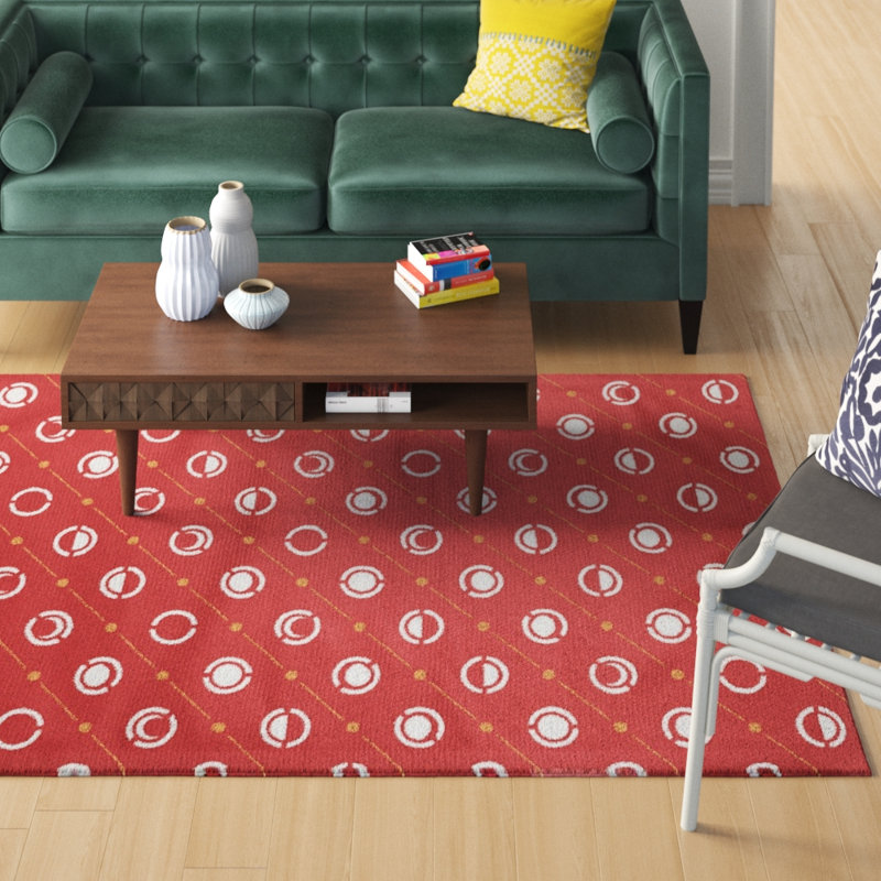 Rouge Tapis décoratif phases de lune, Rectangle 5 pi x 7 pi