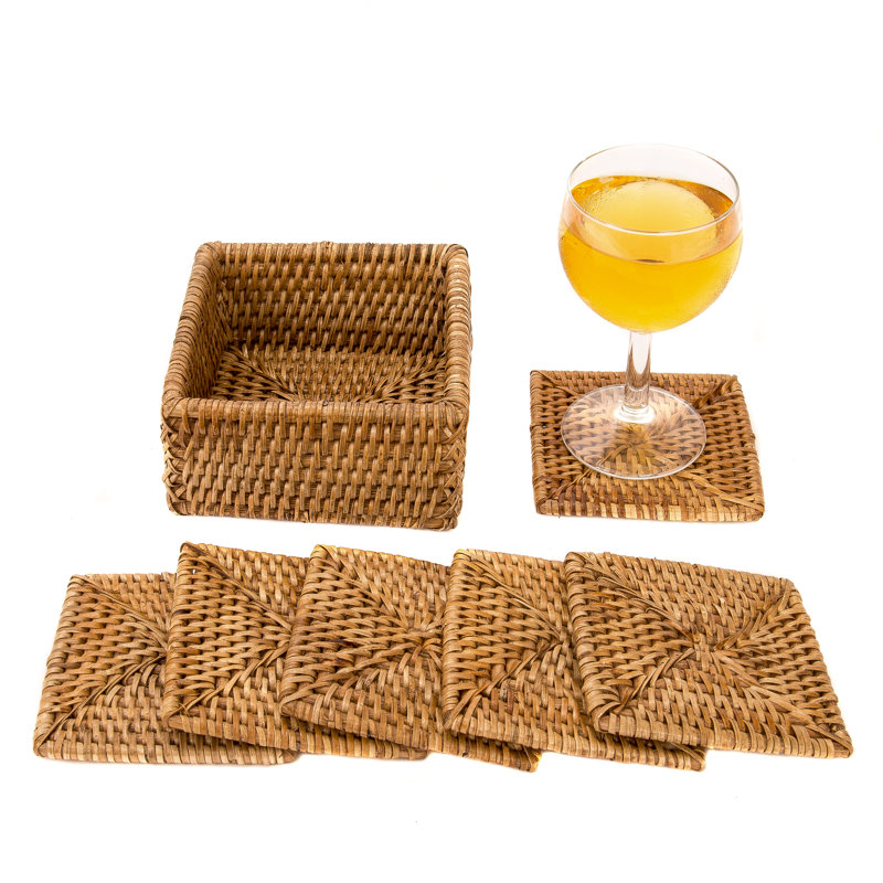 Ensemble de sous-verres Camden avec support, Brun miel