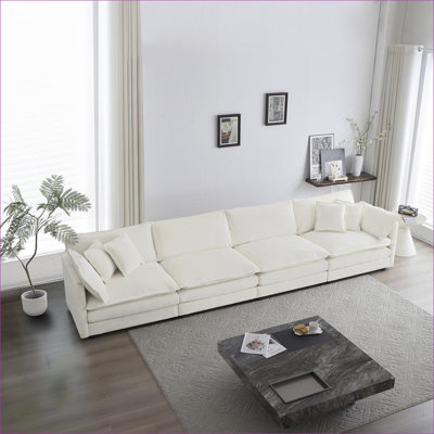 Canapés modulaires | Moderne à 4 places, structure en bois massif, pour le bureau de la chambre à coucher, blanc neige | Blanc | Chenille