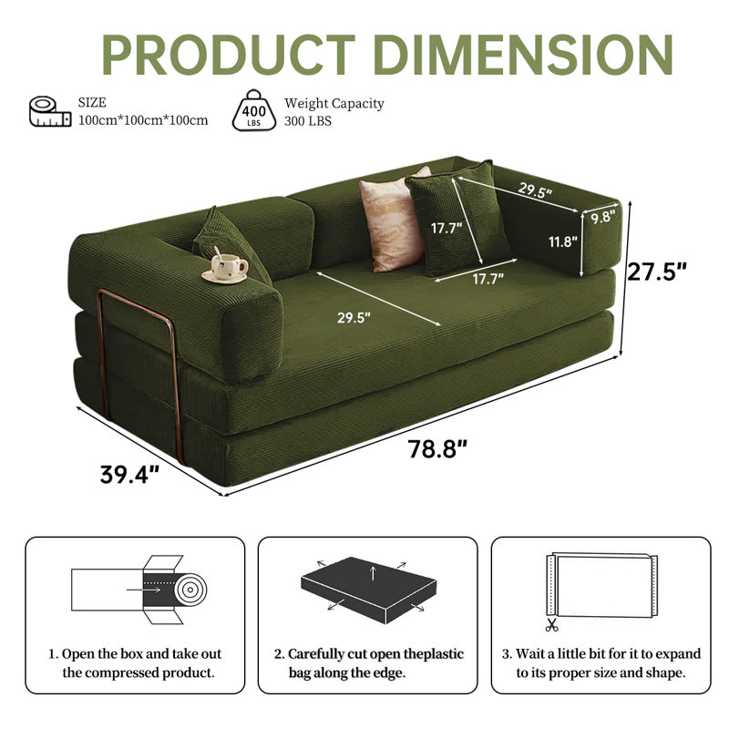 Canapé-lit modulaire convertible avec matelas en mousse à mémoire de forme - aucun assemblage requis, canapé-lit peu encombrant pour salon, chambre à coucher, studio