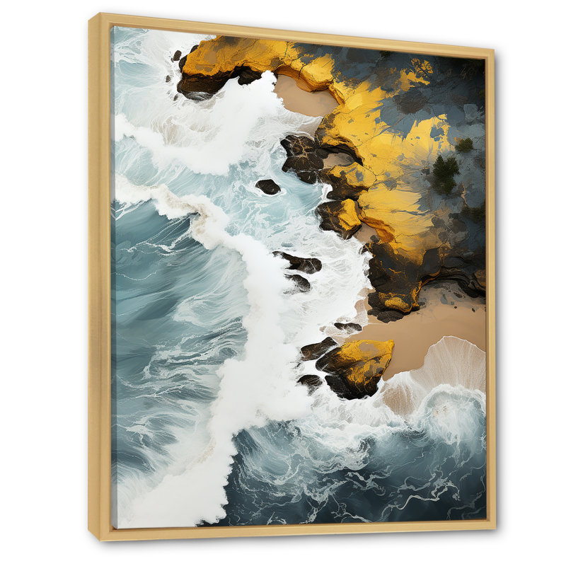 Sable tropical aérien - art mural plage, Cadre flottant brun, H 40 po x l 30 po x P 1,5 po