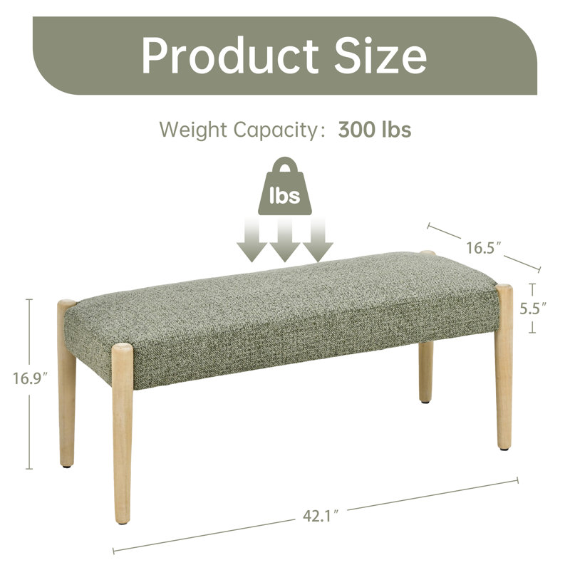 Banc rembourré en chenille de l 42 po, Green/Light Brown