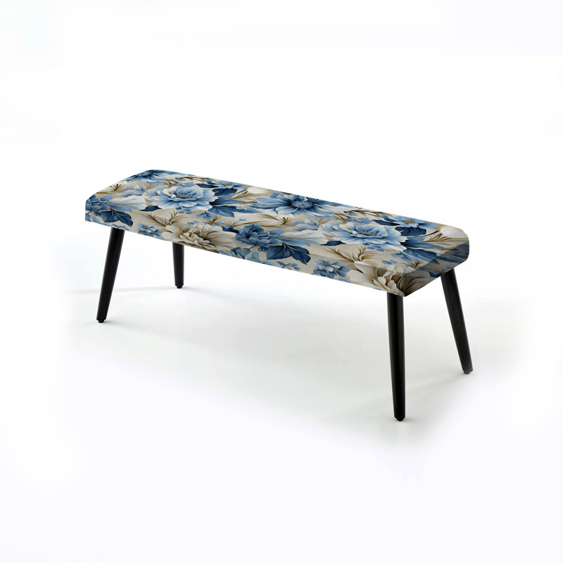 Botanical Upholstered Black Bench,  Coastal Tranquility Victorian VIII