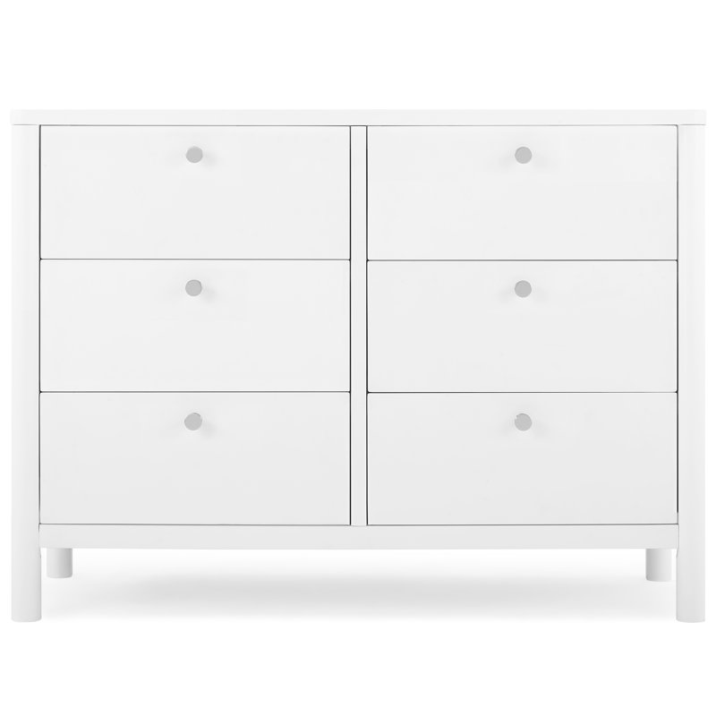Delta Children Brooks 6 Drawer Dresser With Interlocking Drawers, White/Brushed Nickel