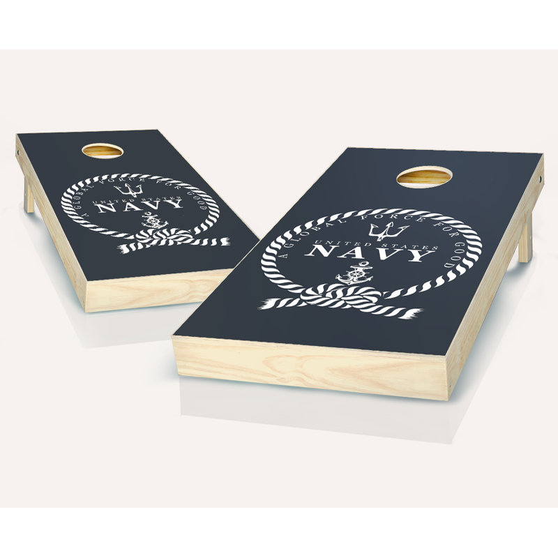 2' x 4' US Navy Global Force for Good Solid Wood Cornhole Set with Bags, Red/Orange