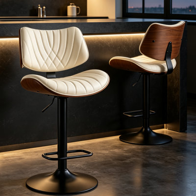 Ensemble de 4 tabourets de bar pivotants et réglables, en similicuir, hauteur comptoir, avec dossier et repose-pieds, style moderne pour la cuisine et la maison, blanc, ensemble de 4
