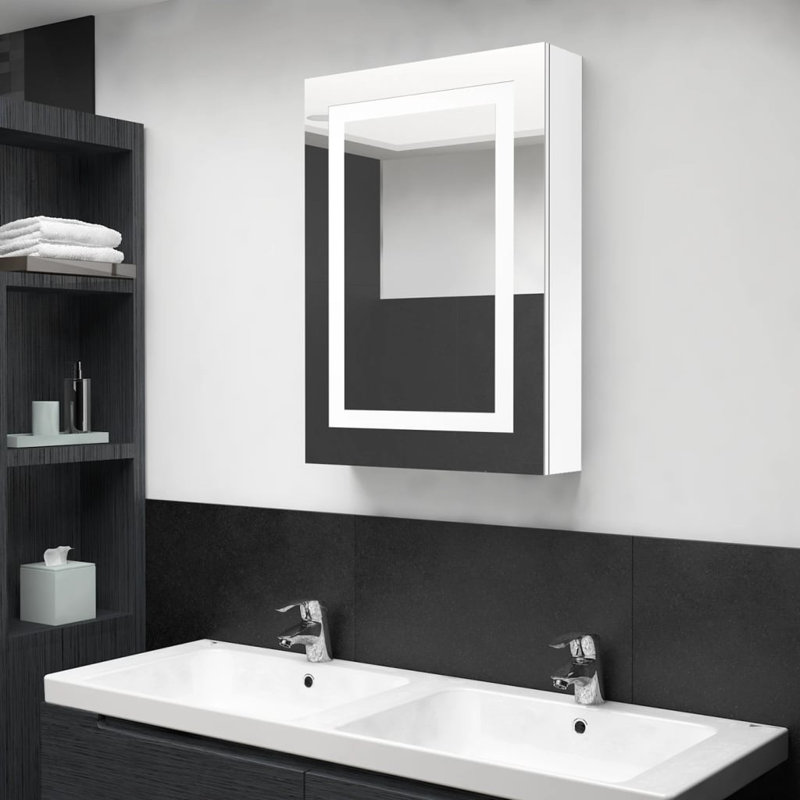 Barfuss 500mm W 700mm H Surface Frameless Medicine Cabinet with Mirror and Fixed Shelves, Shining White