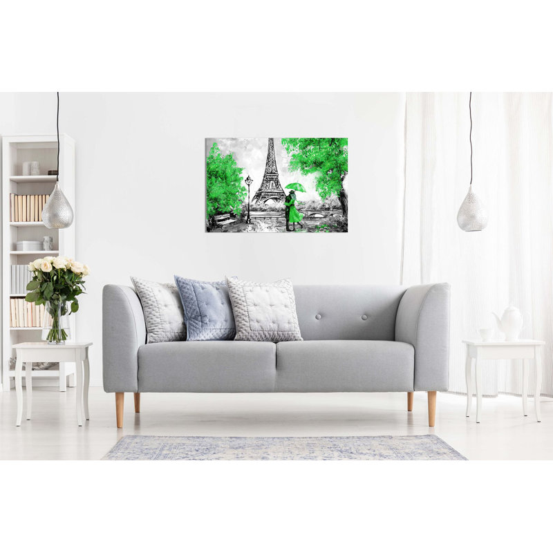 Paris Oil Painting Reproduction Eiffel Tower - Wrapped Canvas Print, 51cm H x 76cm W, Green