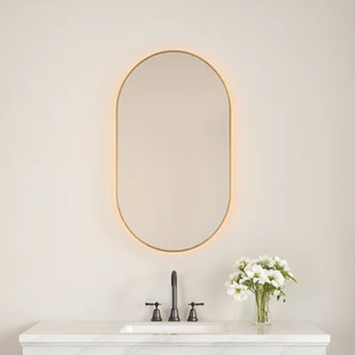 Miroir de salle de bain ovale 24 "x 40" à DEL Otis avec cadre doré brossé - Miroir de désembuage avec contrôle de gradation adaptatif, luminosité réglable et température de couleur (3000K / 4000K / 6000K)