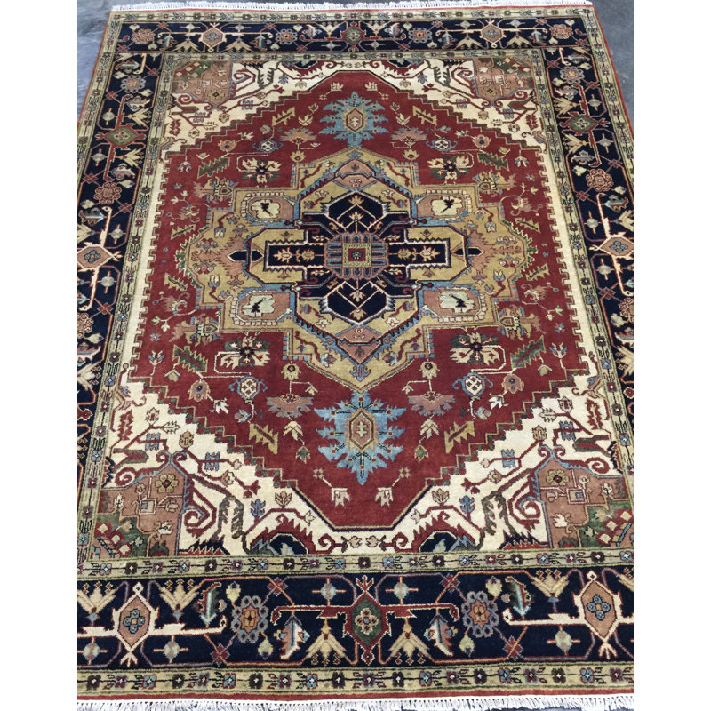 Tapis décoratif en laine rouge de conception unique 8 pi x 9 pi 10 po noué à la main new age