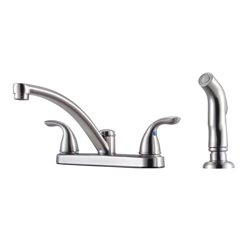 Double Handle Kitchen Faucet with Side Spray, Stainless Steel