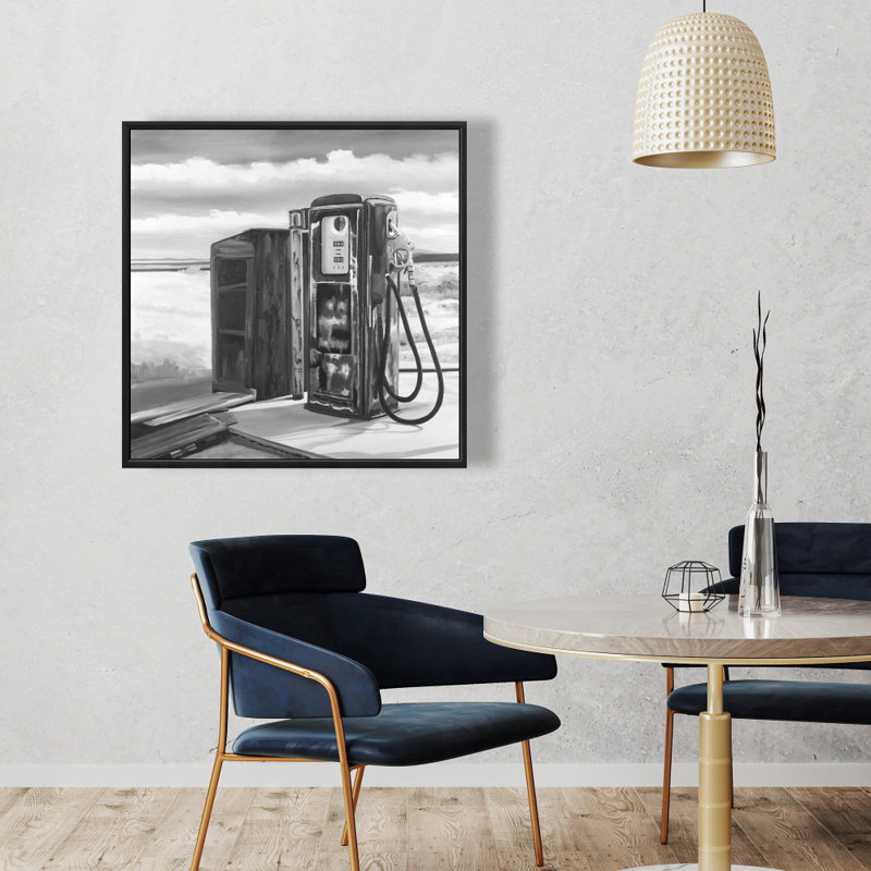 Old Gas Pump Print On Canvas, Black, Black Framed Canvas, 36" H x 36" W