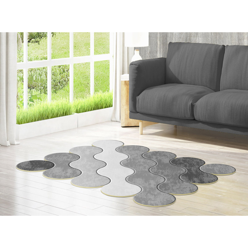 Tapis gris en polyester tissé à la machine Novatty Spataro, Nouveauté 3 pi 11 po x 5 pi 11 po