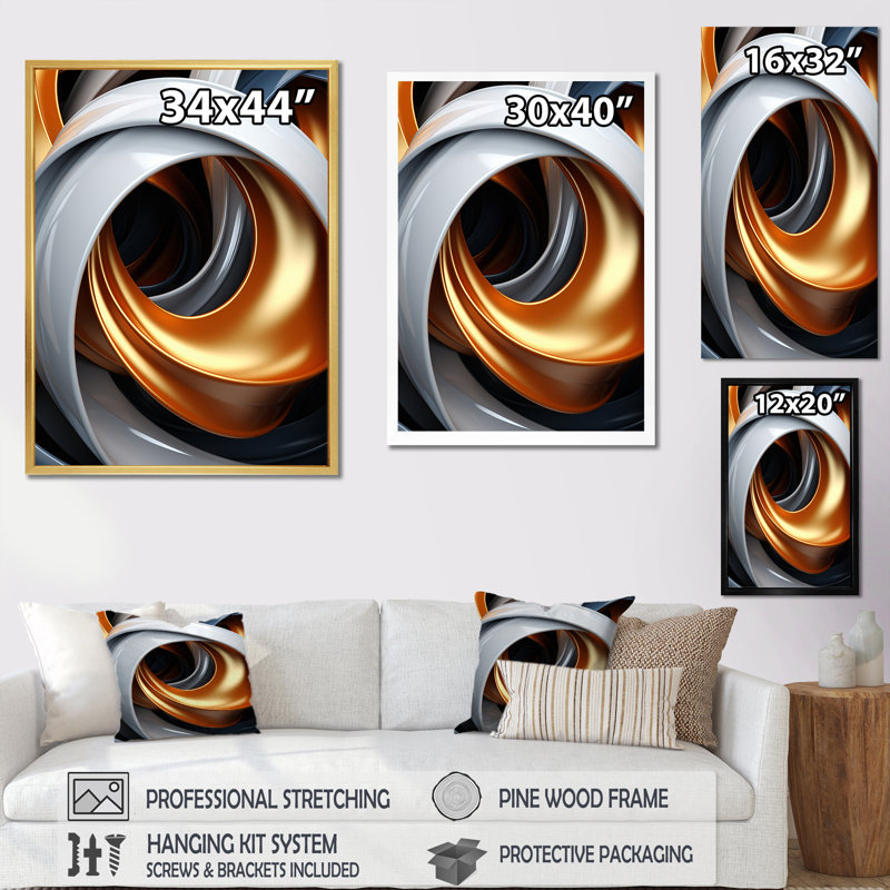 Liquide blanc et orange abstrait tourbillon minimal sur toile, H 40 po x l 30 po x P 1,5 po, Cadre flottant noir