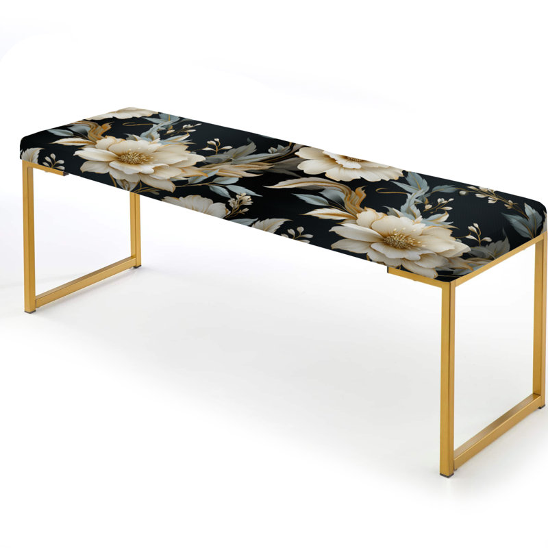 Contemporary Motifs Victorian Pattern II - Floral Upholstered Gold Bench
