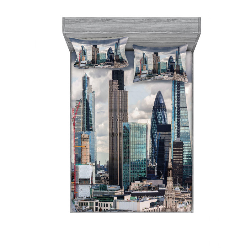 Ensemble de draps London Skyline, Ensemble de drap pour grand lit avec drap-housse