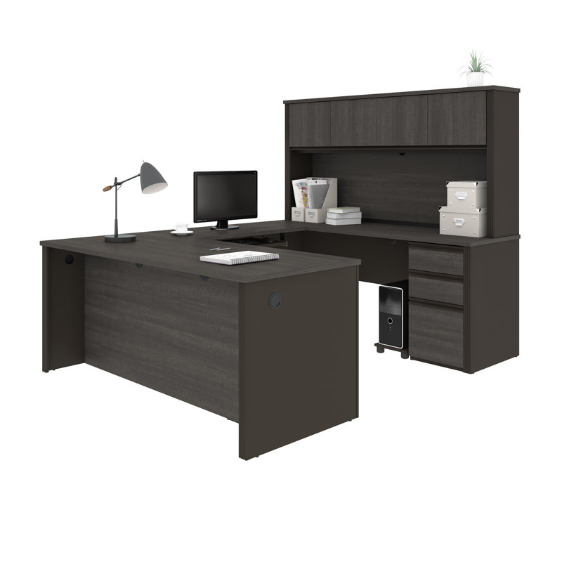 Padro Modular U-Shaped Computer Desk, Bark Gray/Slate
