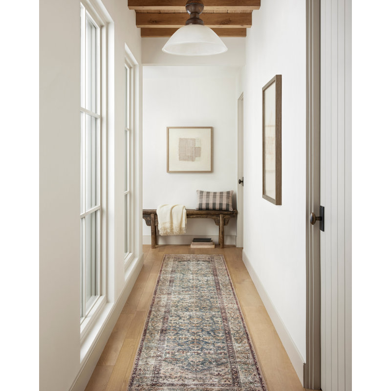 Vintage-Inspired Teal Antique 3' x 10' Synthetic Runner Rug