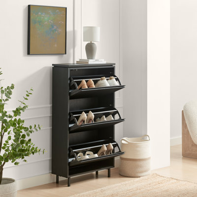 Penny Pillar Wooden Hallway Shoe Storage Cabinet With 3 Compartments - Simple & Elegant Scandi Style