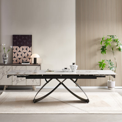 260 cm Extendable Rectangular Dining Table with Stainless Steel Base