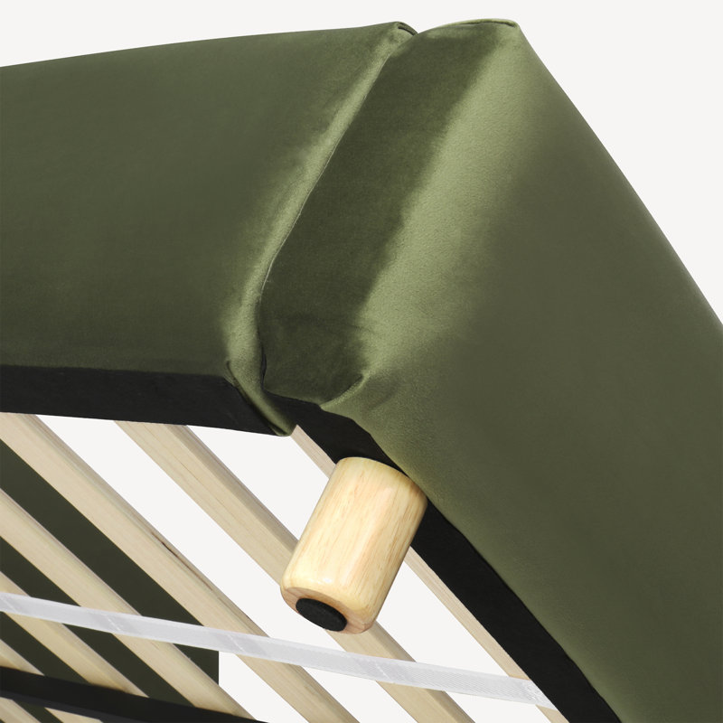 Lit plateforme tapissier avec tête de lit courbée, Grand, Vert olive