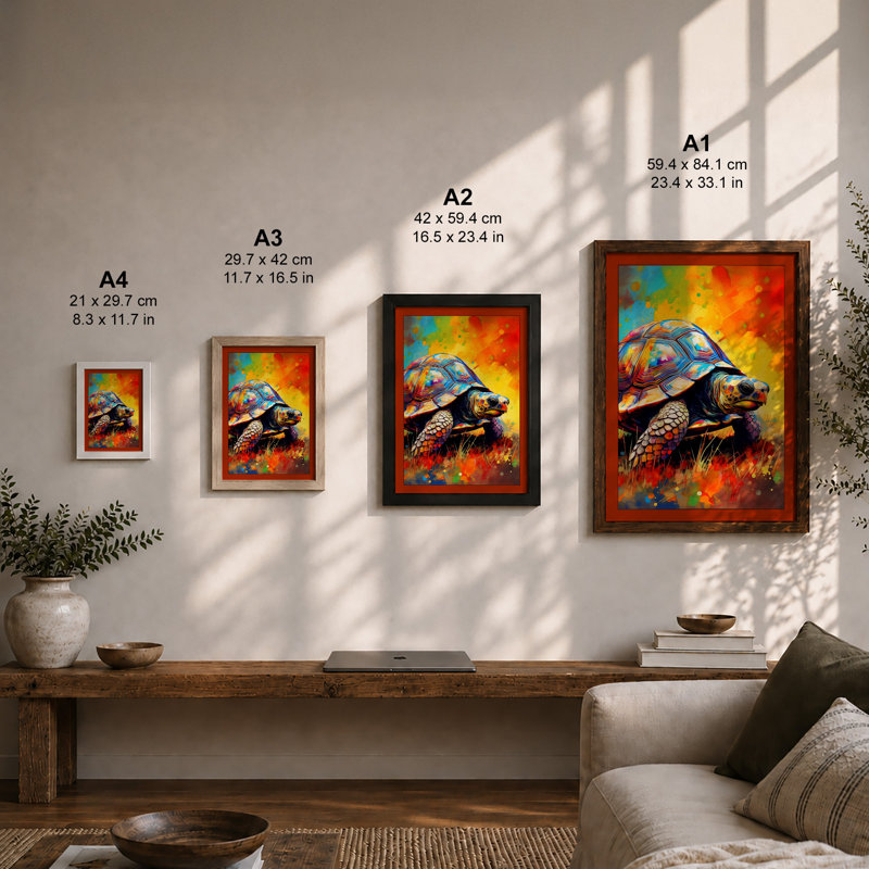 Tortoise In Motion Modern - Print, A1 - 84.1 x 59.4 cm, Black