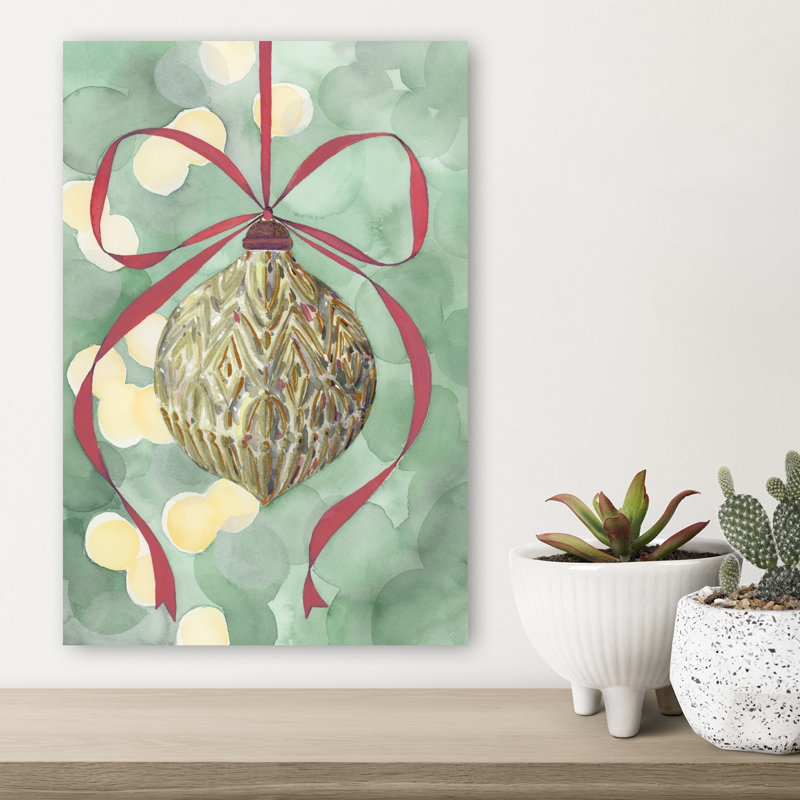 Golden Christmas Ornament Classic Abstract Winter Wall Art Print by Rosana Laiz Blursbyai - Wrapped Canvas Print