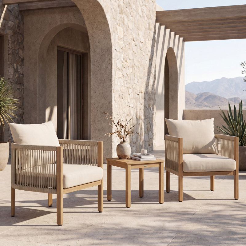 Ensemble de 2 chaises d'appoint d'extérieur en rotin, Crème