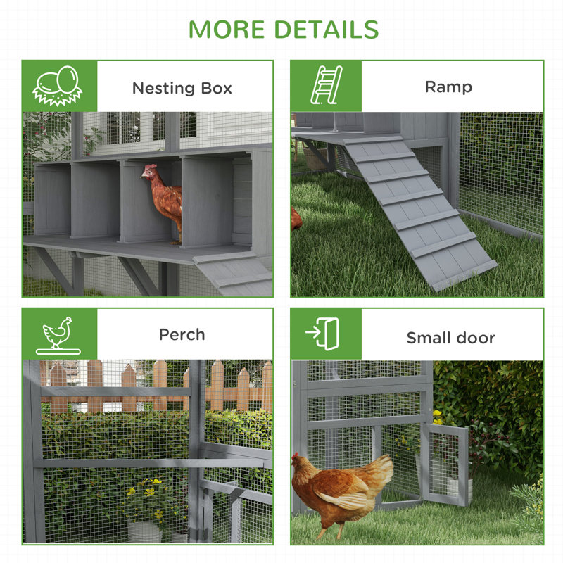 Poulailler Tucker Murphy Pet ™ 9,2 pi x 6,1 pi, housse pour 8 à 12 poulets, gris, bois