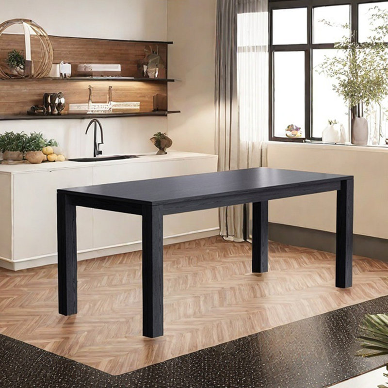 Table de salle à manger rectangulaire en bois massif noir, H 29,53 po x L 86,61 po x l 35,43 po