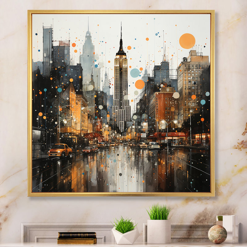 City Rhythm Street II - reproduction, H 36 po x l 36 po x P 1,5 po, Cadre flottant doré