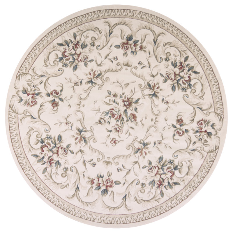Tapis oriental ardoise Vianney, Rond 7 pi 10 po, Ivoire ivoire