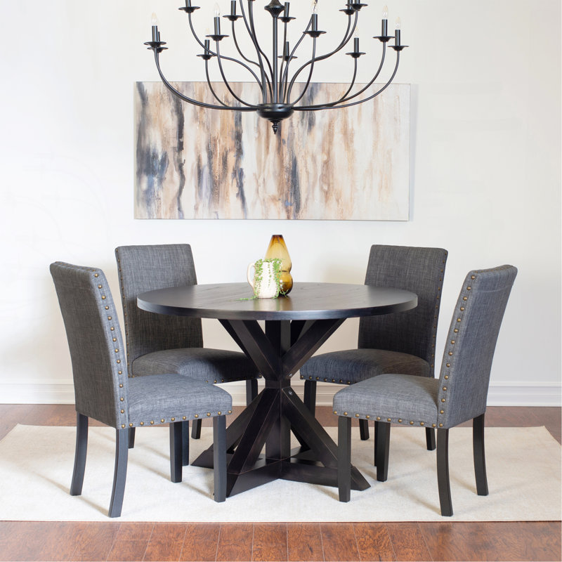 Mytzi 5-Piece Dining Set, Cross-Buck Dining Table With 4 Stylish Chairs, Gray