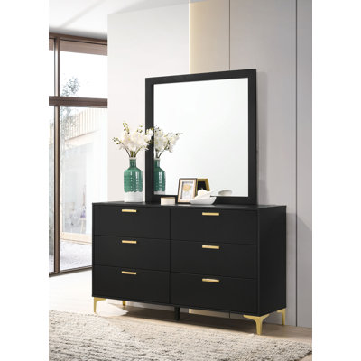Commode 6 tiroirs avec miroir Tracie - noir et or