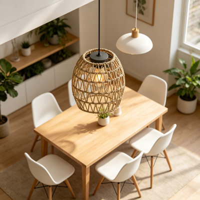 Lustre à piles, luminaire suspendu en rotin imperméable avec ampoule pour patio, pavillon de jardin, pergola, porche, grange, jardin, décor de chambre, lanterne portable alimentée par piles