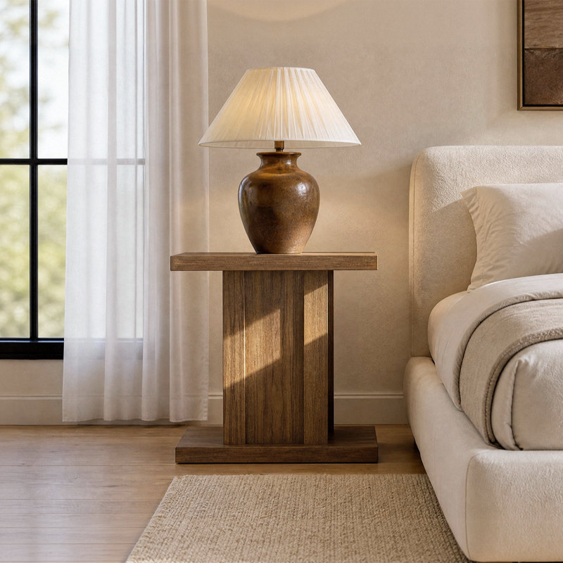 Table d'appoint moderne Rillen, table d'appoint rectangulaire cannelée avec tablette (paquet de 2), Noyer, 2