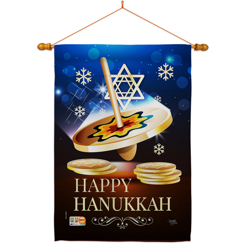 Ensemble de drapeaux décoratifs en polyester 2 faces 40 "x 28" Happy Hanoukka dreidel-impressions