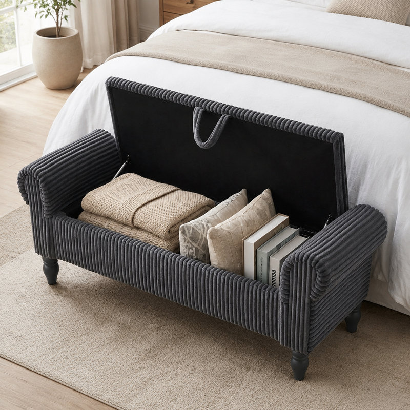 Upholstered Storage Bench End Of Bed, Gray
