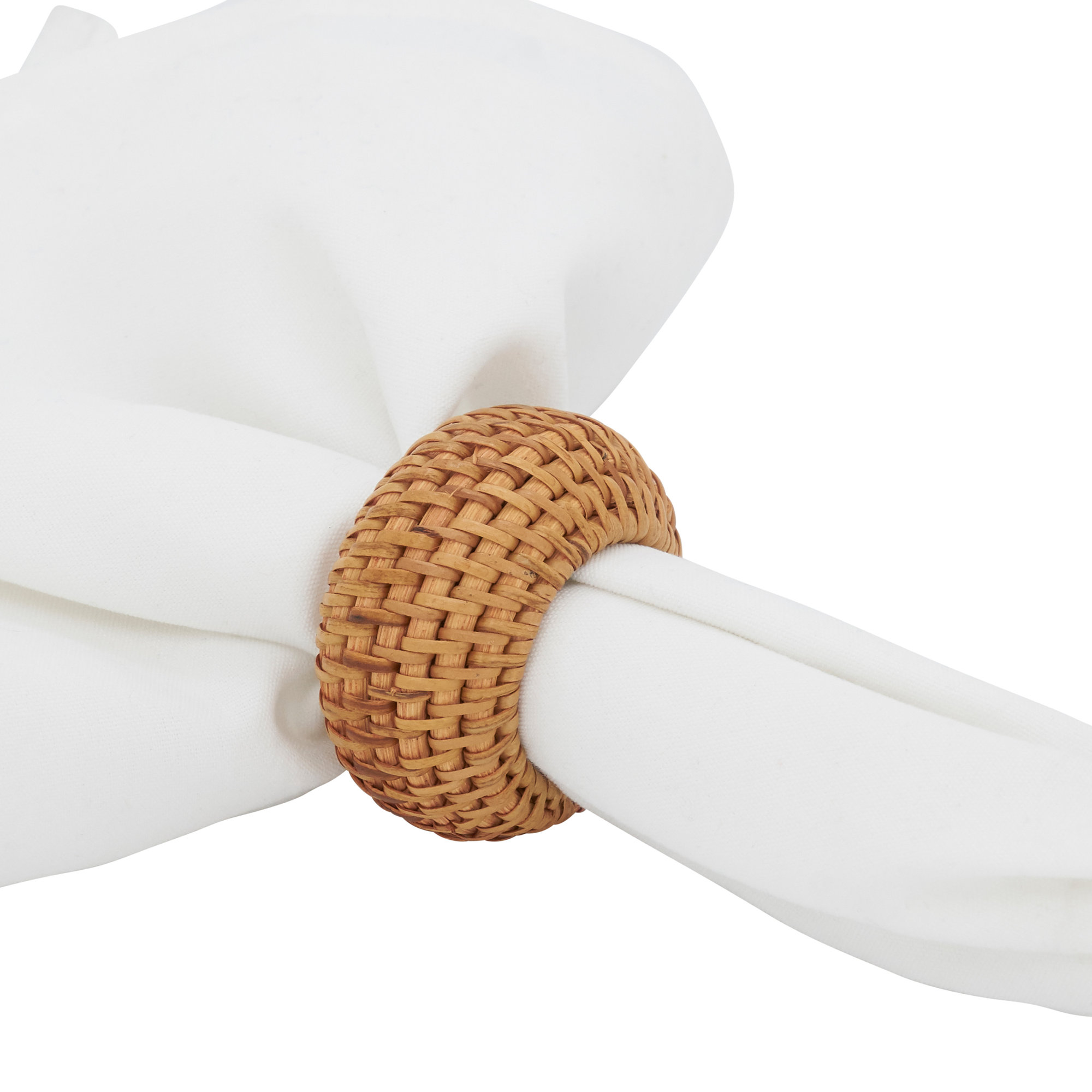Avignon Woven Design Rattan Napkin Ring, Caramel