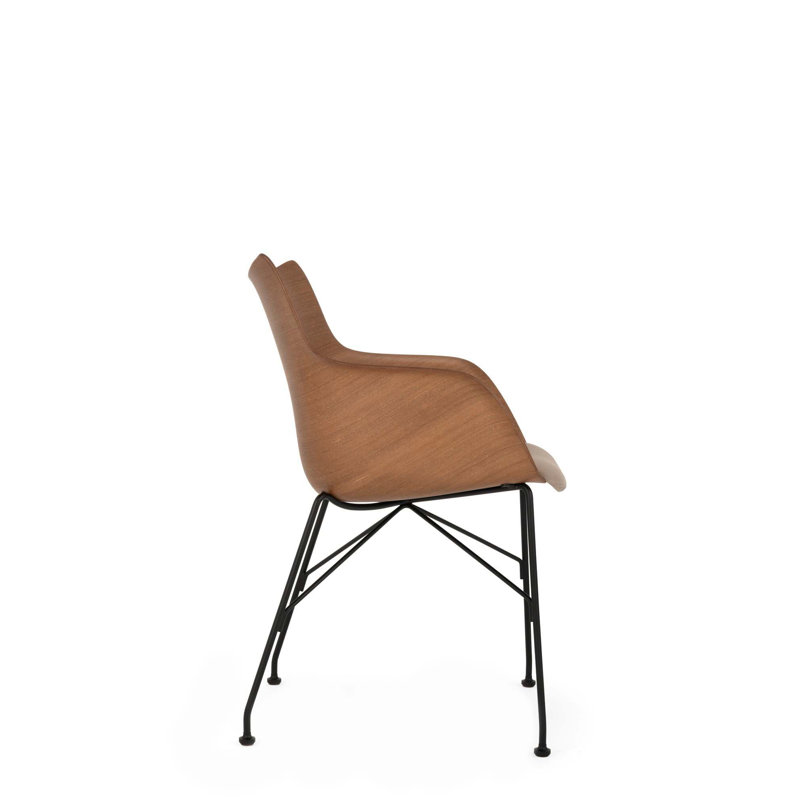 Q/Wood Upholstered Arm Chair, Dark Wood/Black/Ecrù