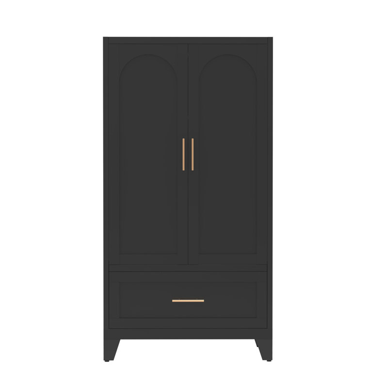 60? White Metal Wardrobe With 1 Drawer, Black 