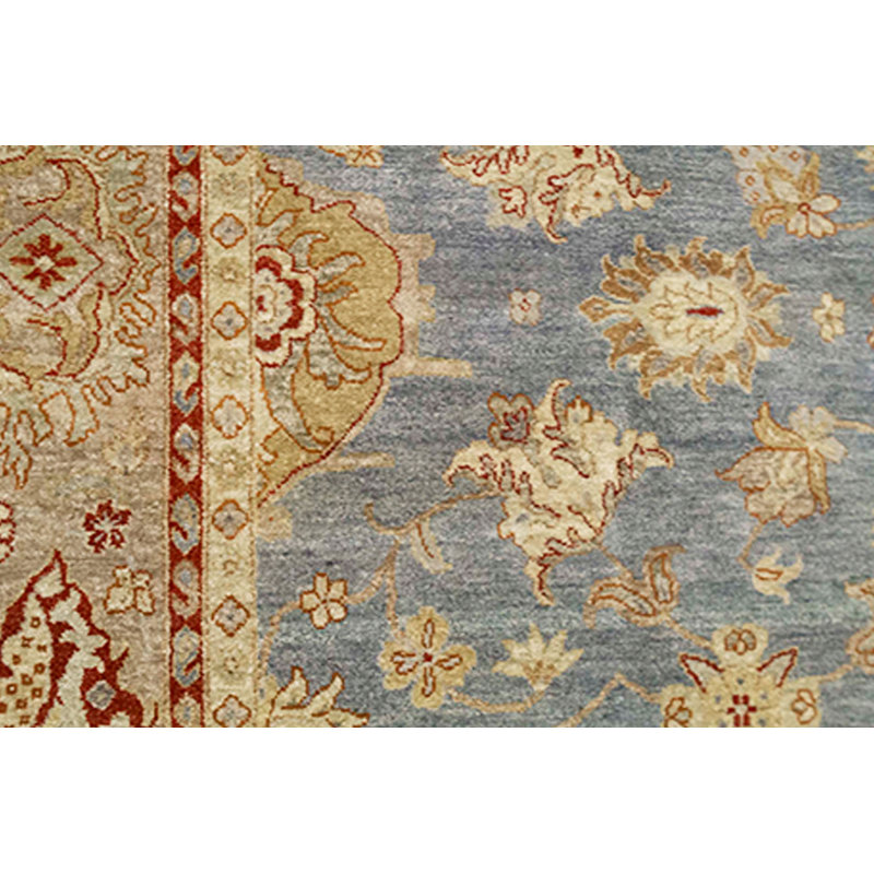 Tapis bleu clair et crème noué à la main de haute qualité