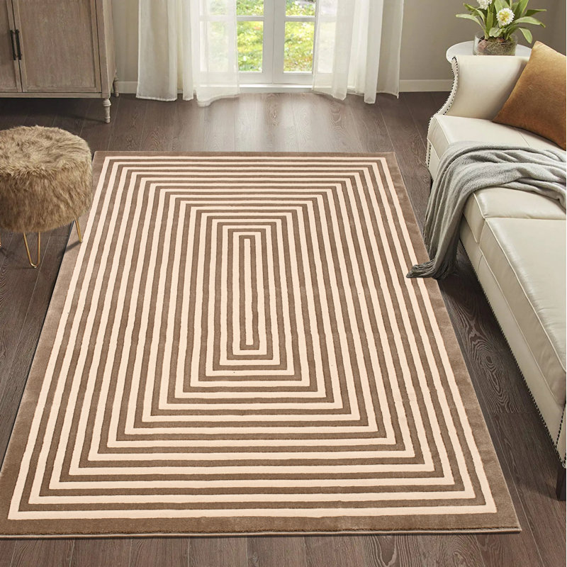 Modern Geometric Area Rug, Concentric Design, Indoor Floor Mat for Living Room and Hallway, Rectangle 120 x 170 cm