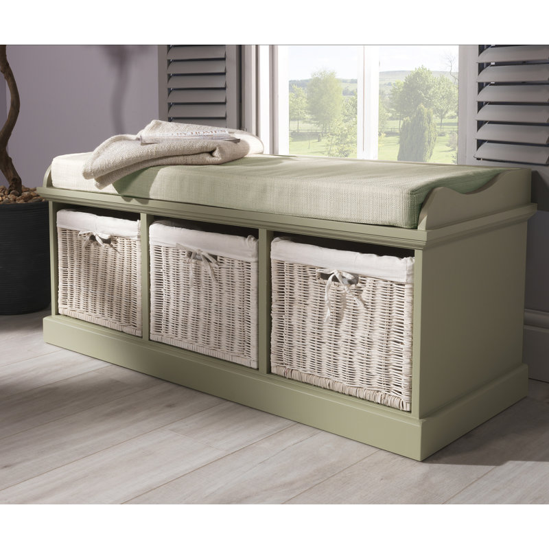 Bastogne Polyester Blend Upholstered Storage Bench, Sage Green, Sage Green/White