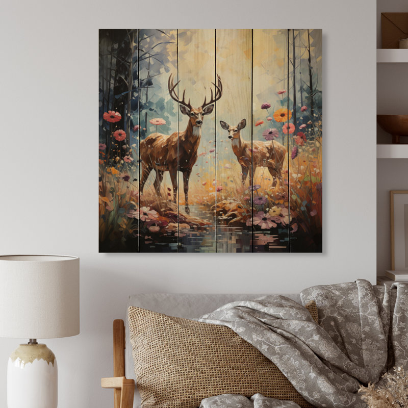 «Kanyiah Animal Deer Harmony In Forest I» sur bois, H 25 po x l 25 po x P 0,78 po