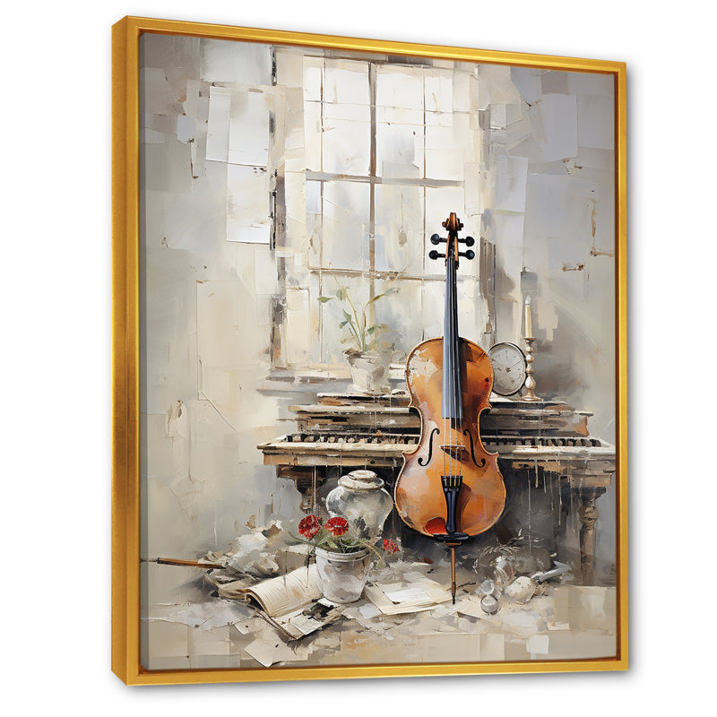 Clarinet Classique Timeless Taupe III sur toile, Cadre flottant doré, H 20 po x l 12 po x P 1 po